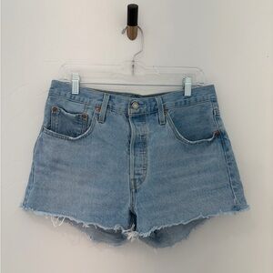 Levi's Light Blue Frayed Hem Jean Shorts